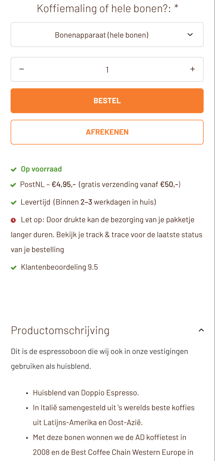 Nieuwe situatie waarin verzendkosten en levertijd direct zichtbaar zijn